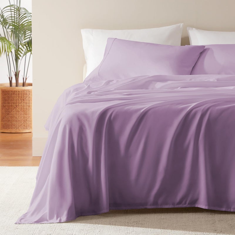 SLEEP ZONE Nanotex Super Soft Cooling King Bed Sheets Set 4 Piece - Easy Care Fitted Flat Sheet & Pillowcase Sets - Wrinkle Free, Fade Resistant, Deep Pocket 16" (Lavender, King) - Image 1